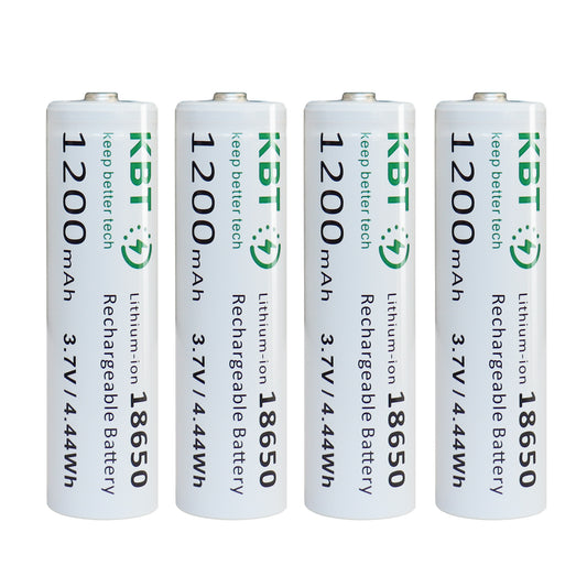 KBT 3.7V 1200mAh 18650 Rechargeable Battery, Button Top - 4pack