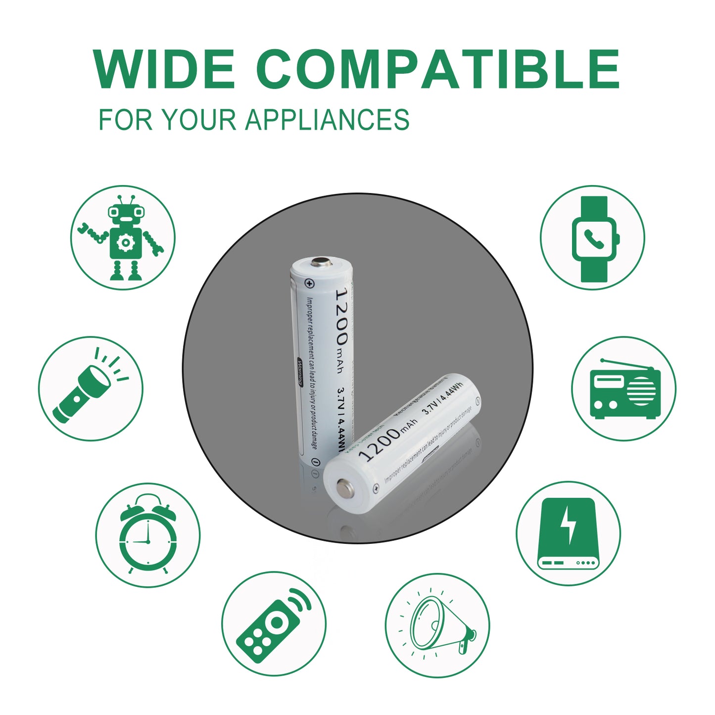 KBT 3.7V 1200mAh 18650 Rechargeable Battery, Button Top - 4pack