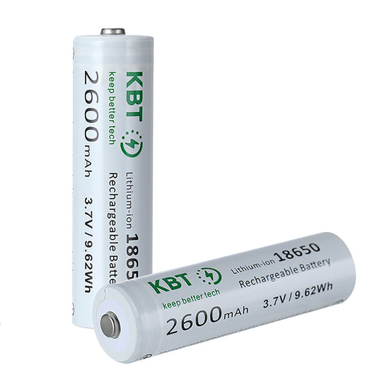 KBT 3.7V 2600mAh 18650 Rechargeable Battery, Button Top - 2pack