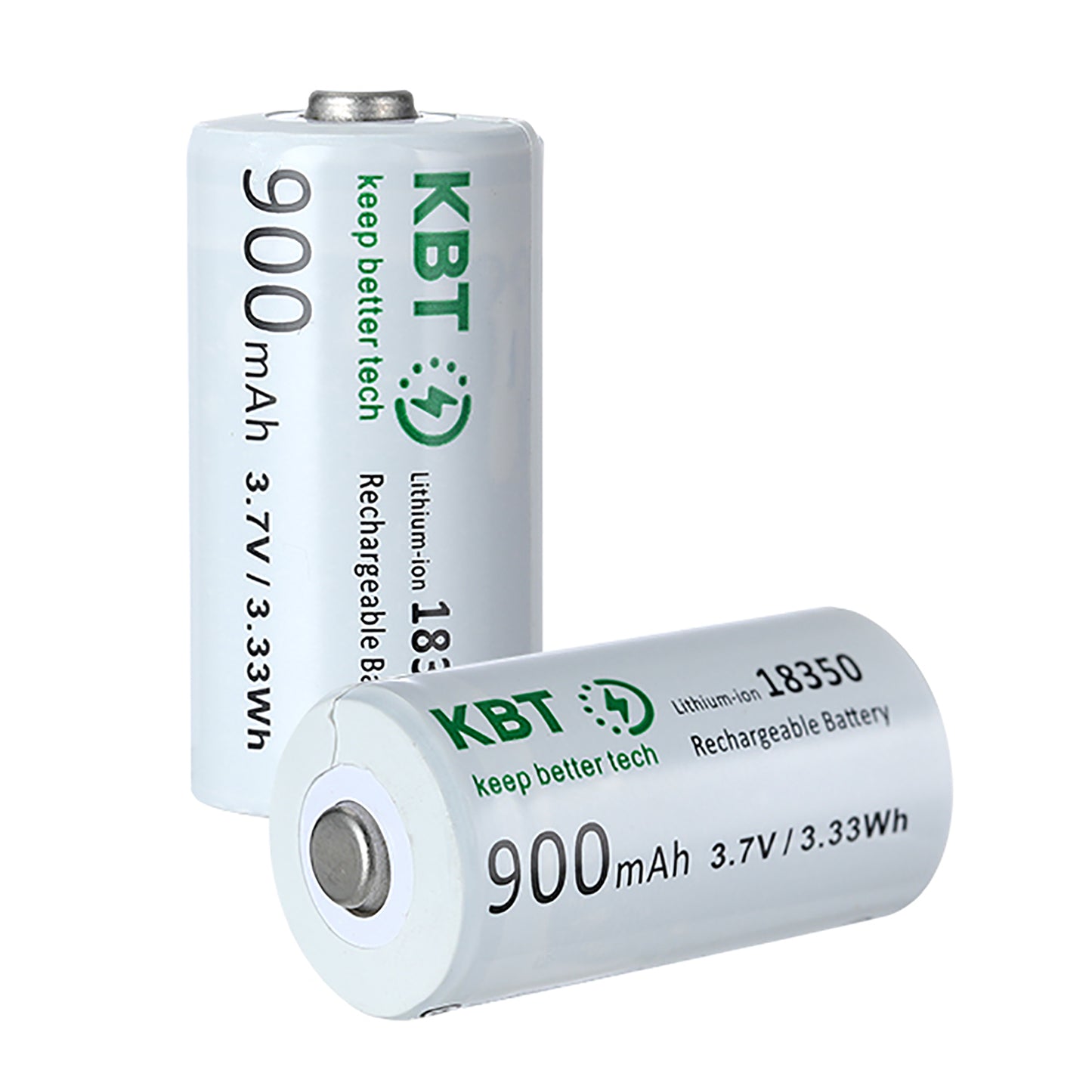 KBT 3.7V 900mAh 18350 Rechargeable Battery, Button Top, 10C Max 9A Discharge for Vaping - 4pack