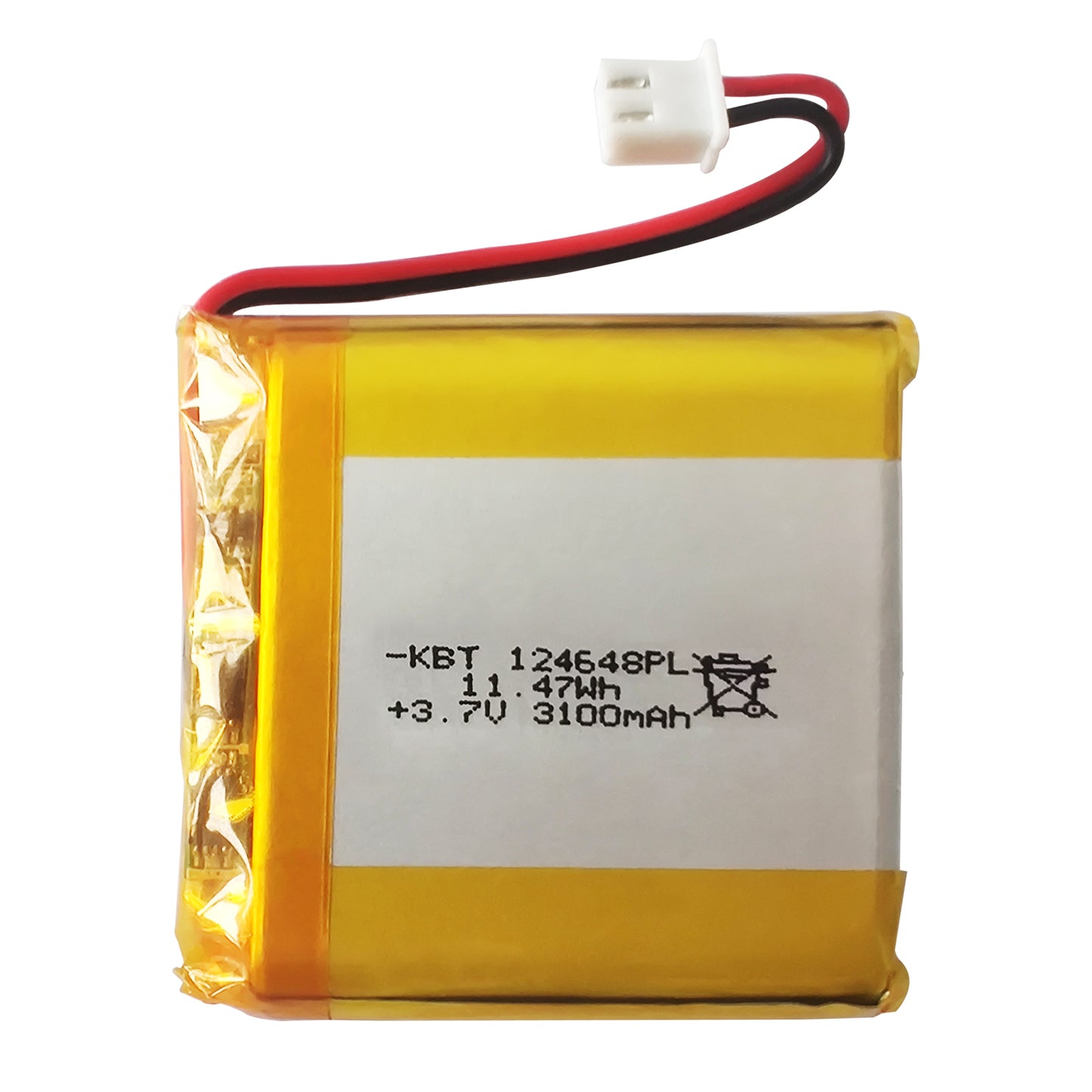 KBT 124648PL 3.7V 3100mAh Li-Polymer Rechargeable Battery with 2Pin 2.54 JST Connector