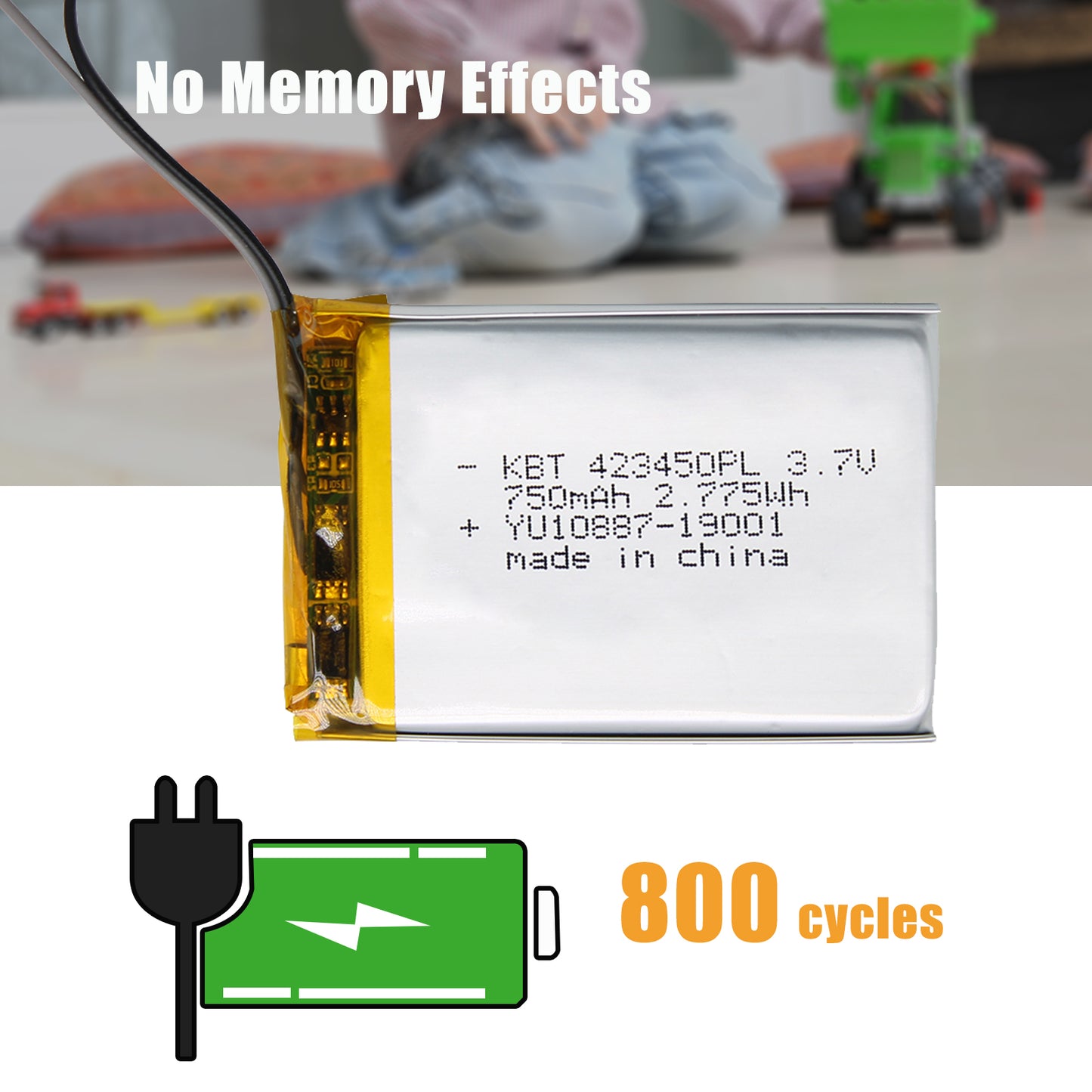 KBT 423450PL 3.7V 750mAh Li-Polymer Rechargeable Battery